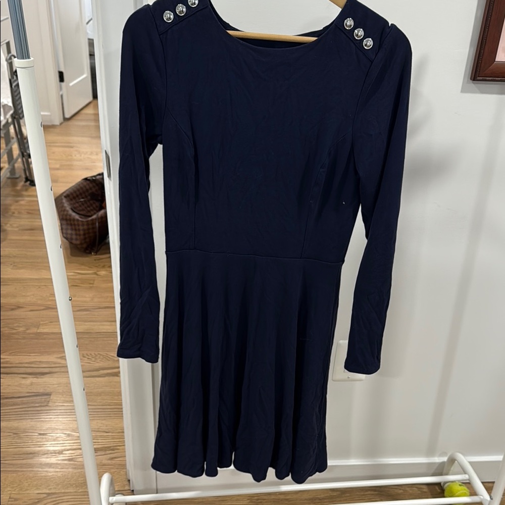 White House Black Market Blue Fit and Flare Long Sleeve Dress
